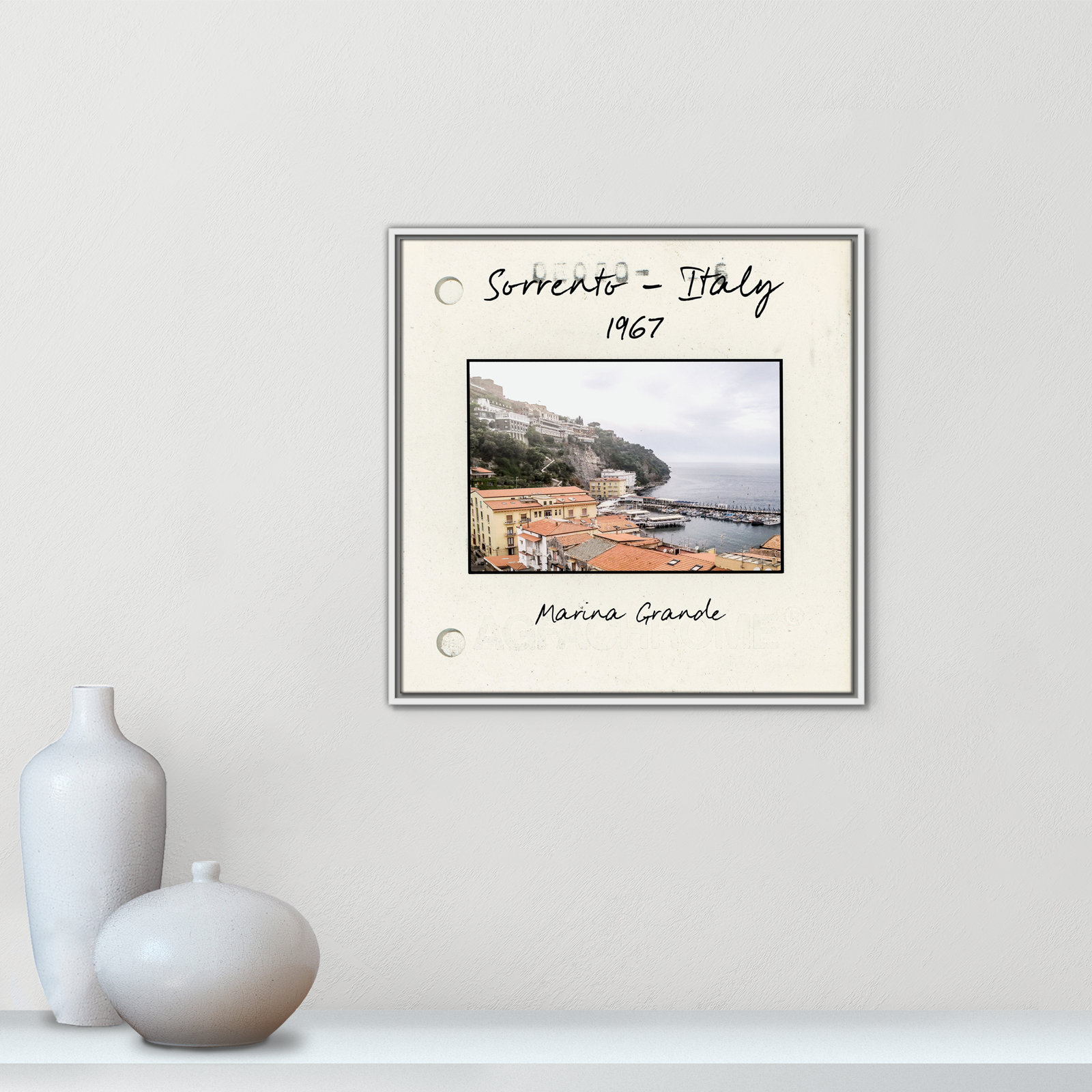 Travel Slide Collection "Sorrento, Italy" Print, 25.5" H x 25.5" W x 2" D, White Floater Framed Canvas