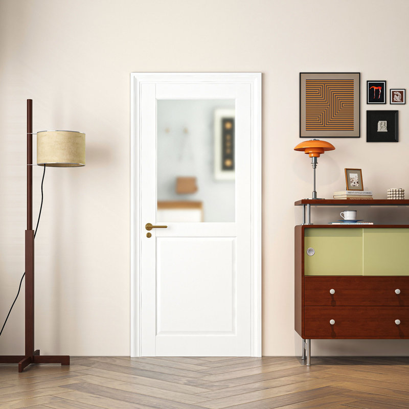 Porte intérieure à deux battants en verre givré 28 po x H 80 po à finition apprêtée pour garde-manger, chambre à coucher, garde-robe, buanderie et salle de bain