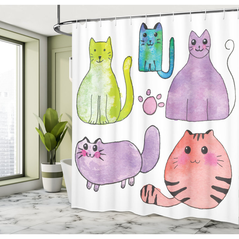 Ensemble de rideau de douche et crochets Kitten, H 70 po x l 69 po