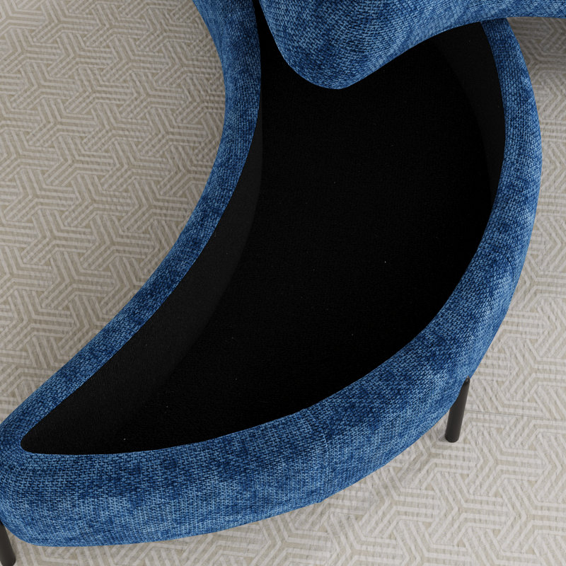 47.2" W Modern Half Moon-shaped Storage Ottoman With Metal Legs, Blue