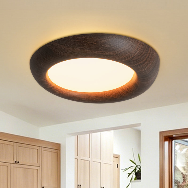 Dimmable LED Flush Mount Ceiling Light with 5CCT Selectable, Walnut