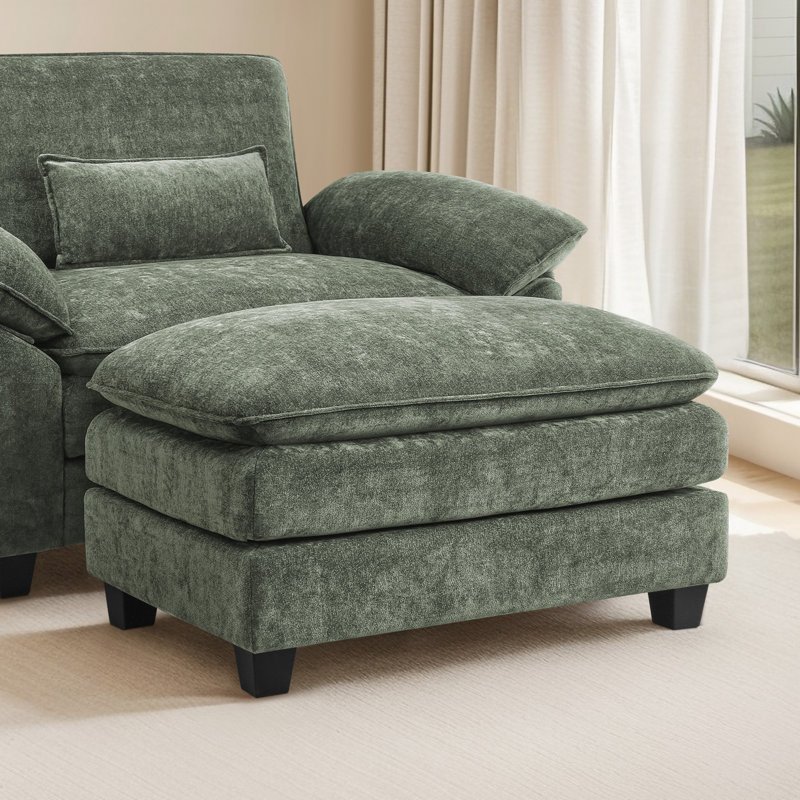 Upholstered Rectangle Ottoman, Green