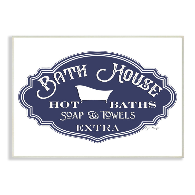 «Vintage Bath House», art mural surdimensionné bleu et blanc par Jill Meyer, H 19 po x l 13 po x P 1,5 po, Plaque en bois