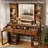 Vanity Desk with RGB Lights, Top, Lighted Mirror and Built-in Hair Dryer Rack, All-in-One Makeup Table with Drawers and Shelves-1203264278