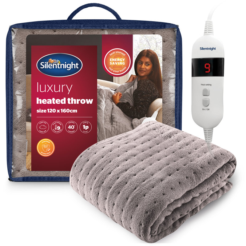 Silentnight Comfort Control Heated Throw Super-soft with 9 Settings Over Blanket, Grey