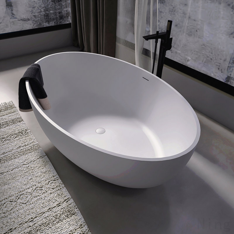 67 Inch Freestanding Solid Surface Soaking Bathtub