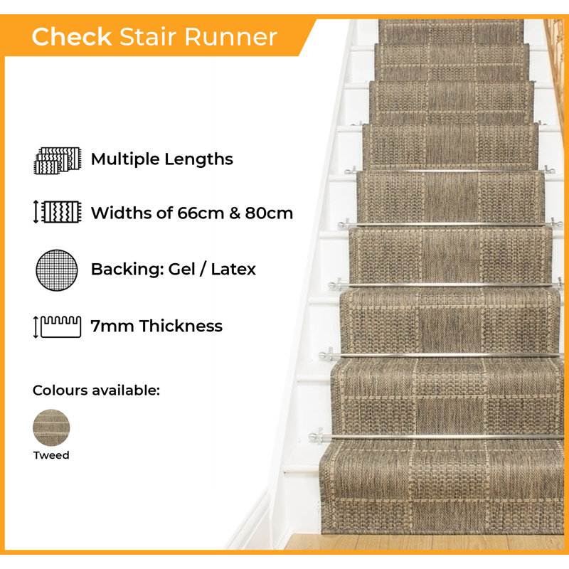 Stair Runner Lometa Chequered Flatweave Area Rug, Runner 66 x 510cm