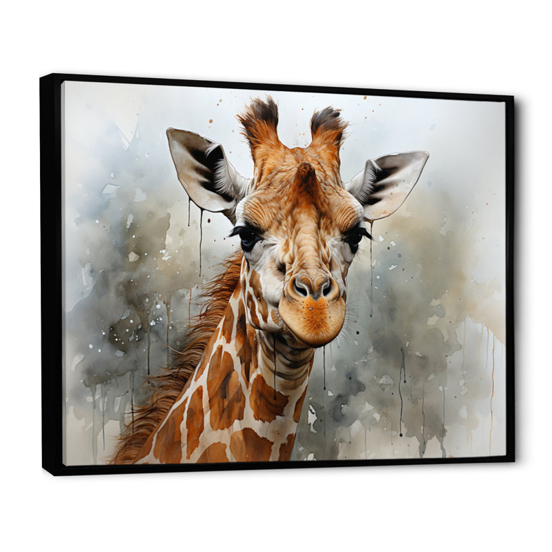 Décoration murale élégante girafe Krithi, H 34 po x l 44 po, Cadre flottant noir