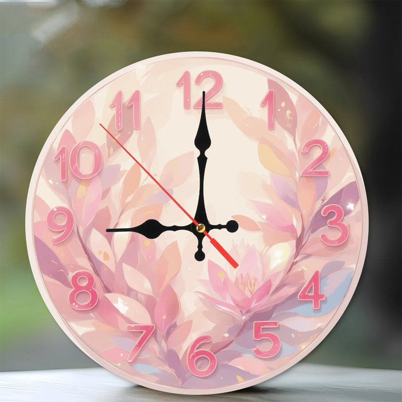 Horloge florale avec chiffres roses