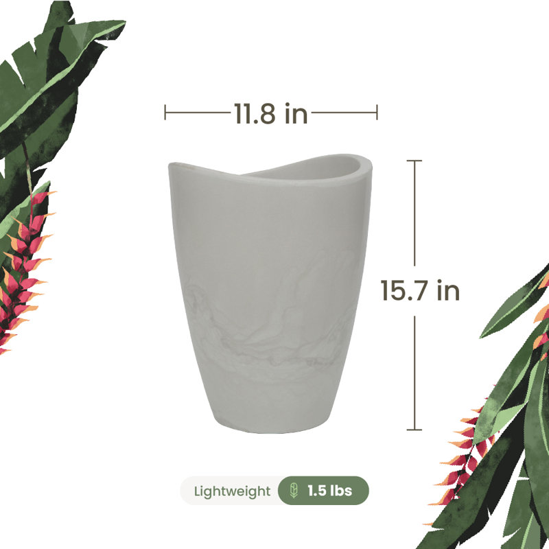 Vinisha ECOBO EcoFriendly Round Pot Planter, Onda IndoorOutdoor use, Four Season Use, White, 15.8" H x 11.8" W x 11.8" D