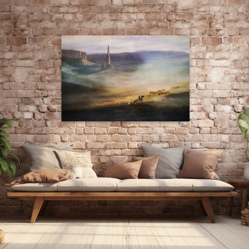 Migrations Abstract Contemporary Cow Dog Landscape Nature Wall Art Print, 152.4cm H x 101.6cm W