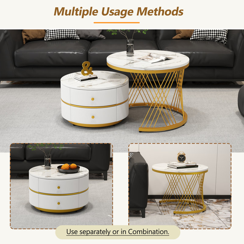 Trestle Coffee Table with Storage, Gold