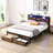 King Size Bed With Metal Platform, Wooden Headboard And , Charging Station, 2 Drawers, Led Lights, No Box Spring, Quick Assembly Process Platform Bed, Outlets , Easy Technique Method, 79.15In Package-145544440