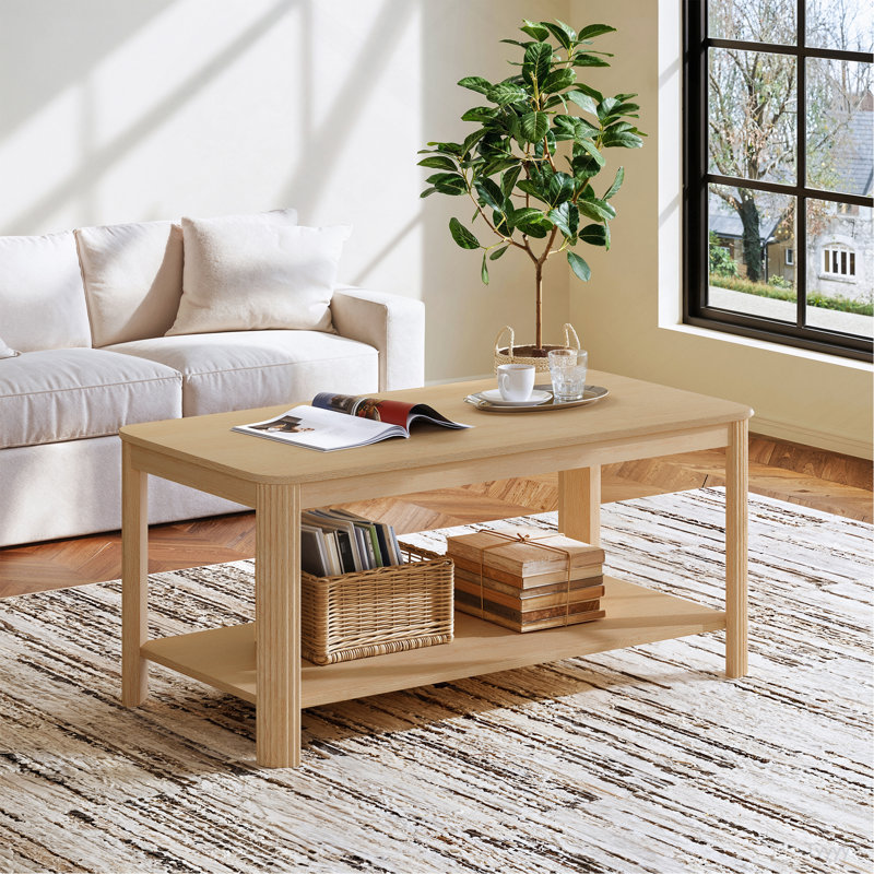 Table basse de coin en bois avec tablette de rangement Arc