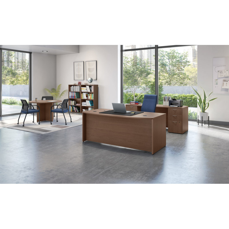 Mod Office Suite with Bow Front Desk, Sepia Walnut