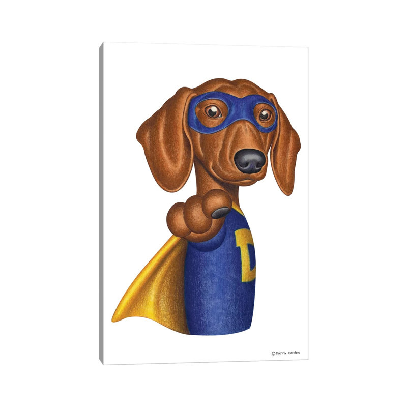 Dachshund Superhero by Danny Gordon - Wrapped Canvas Print, 20.32 cm H x 30.48 cm W