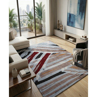 Premium Quality Abstract Multicolor Hand Knotted Silk Rectangle Indoor Area Rugs