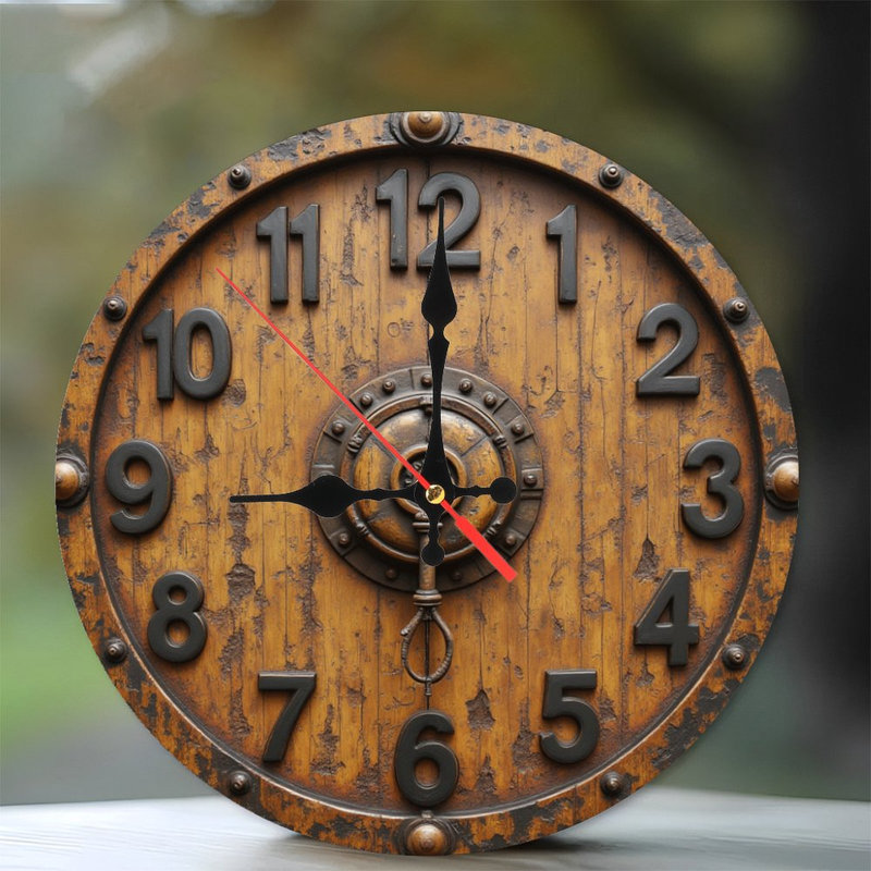 Horloge murale 10 po en MDF rond avec mouvement à quartz silencieux et crochet sans perceuse (piles AA non incluses)