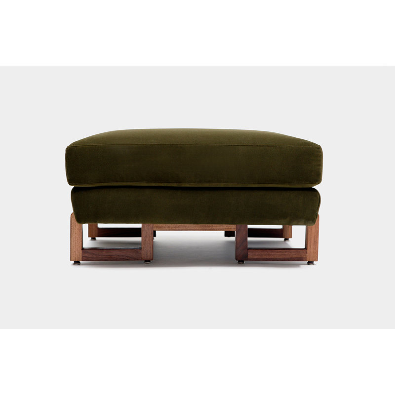 LRG Square Ottoman, Green Velvet, Walnut