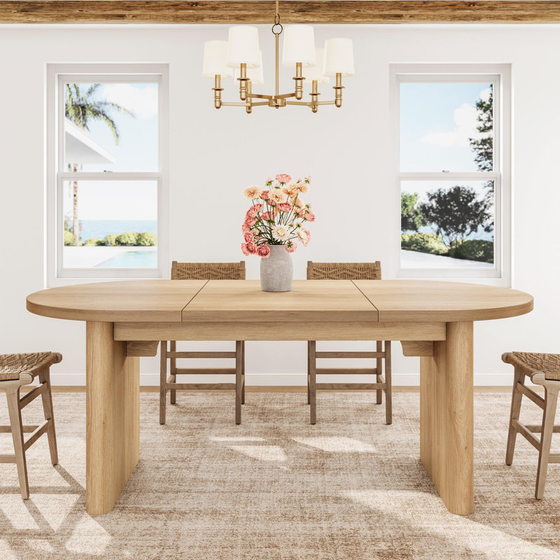 70.9" Rustic Farmhouse Oval Dining Table for 6-8, Large Wood Kitchen Table with Sturdy Base, Modern MDF Dining Room Table, Easy Assembly