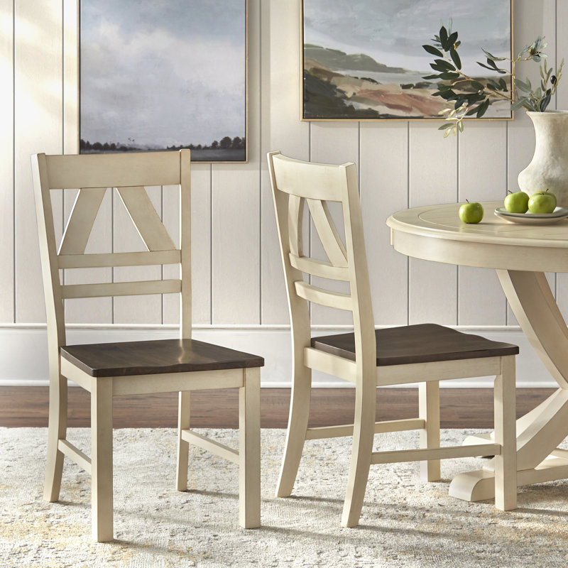 Chaise d'appoint en bois massif Rivington, Blanc antique vieilli