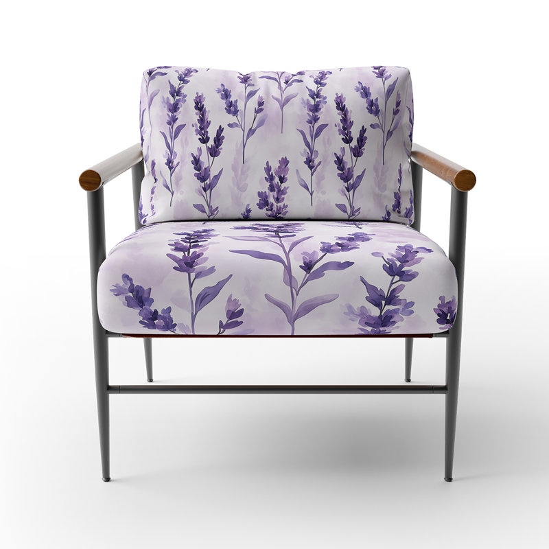 Chaise d'appoint Calming Florals - Fauteuil mauve lavande doux Dreams, Bras ronds bruns
