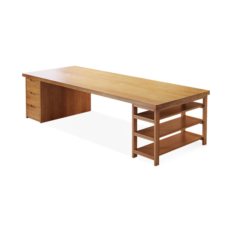 Brown Rectangular Solid Wood desk, 29.53" H x 94.49" W x 39.37" D