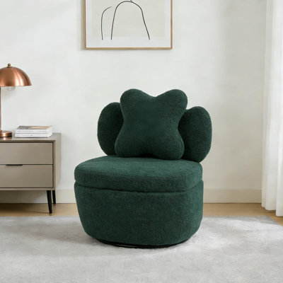 360° Swivel Teddy Velvet Accent Chair, Heart Back Lounge Chair with Hidden Storage, for Living Room Bedroom Nursery