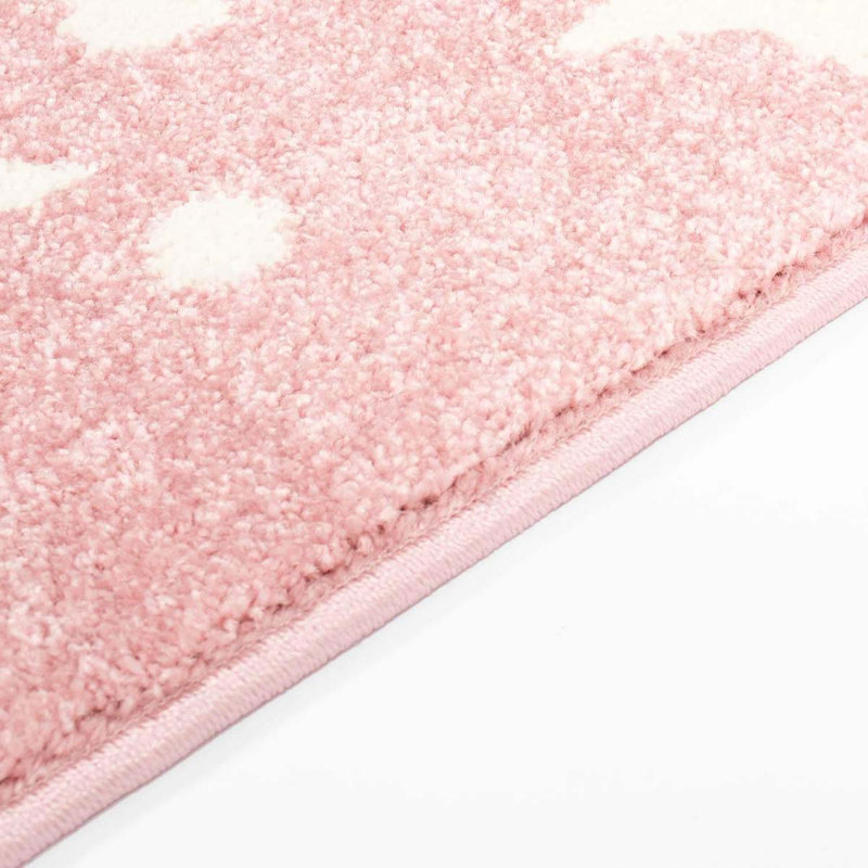 Basingstoke Children's Room Stars 3D Hand Hooked Cream/Pink Rug, Rectangle 140 x 200cm