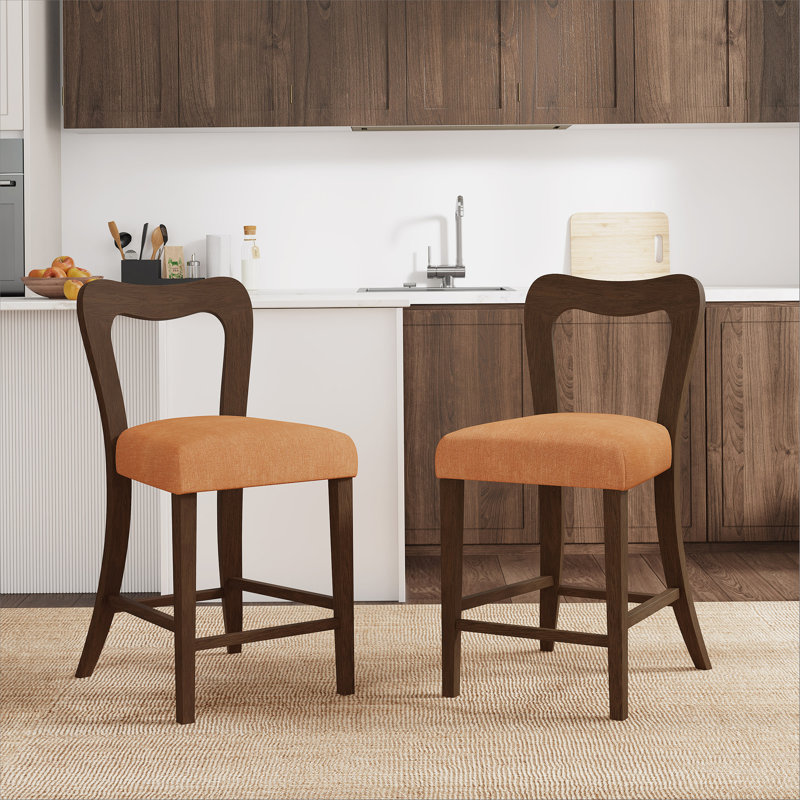 Ensemble de 2 tabourets de comptoir sans accoudoirs (noyer + caramel), Noyer, Caramel