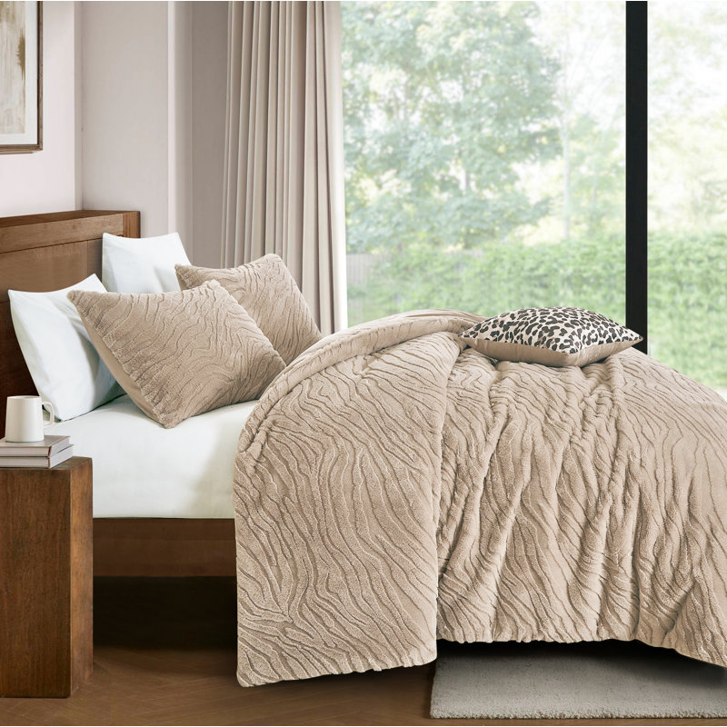 Ensemble d'édredon de luxe texturé - Ensemble de literie 4 pièces moelleux avec coussin décoratif, Olive