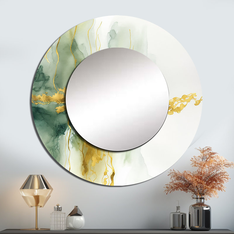 Awakenings In French Moss VI - miroir décoratif à encre liquide, grand miroir mural rond moderne, impression d'art en métal