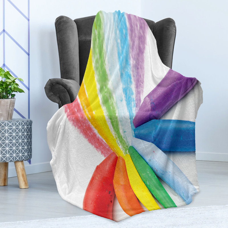 Ambesonne Crayon Fleece Throw Blanket Creative Rainbow Multicolor, 50" W x 60" L