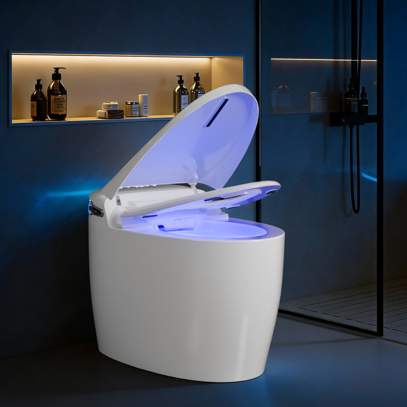 White Smart Toilet With Automatic Radar Lid, Uv Sterilization, Foot Sensor Flush, Heated Seat & Bidet, Adjustable Water Temperature & Pressure, Warm Air Drying, Night Light