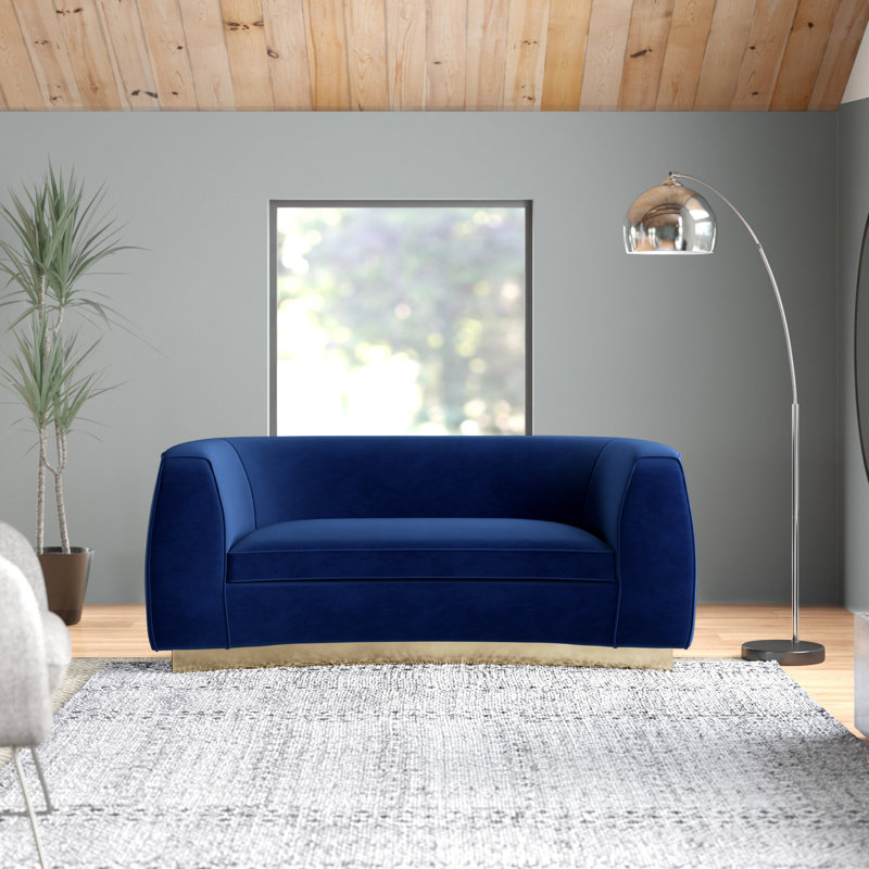Breccan 70.5'' Velvet Loveseat, Navy Velvet, Gold
