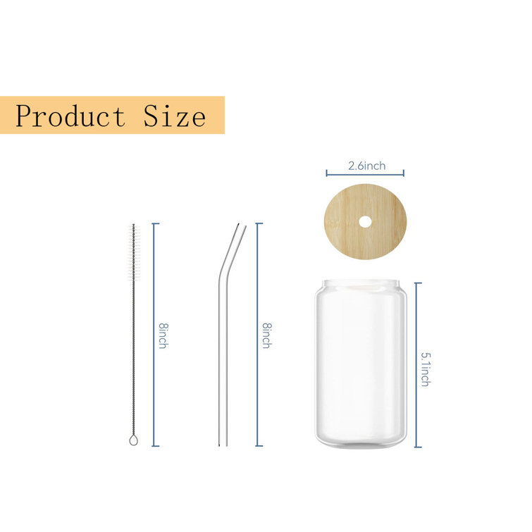 18.5oz Can Shaped Glass Cup with Bamboo Lid and Reusable Glass Straw, Glass Cups Reusable Beer Can Glass for Beer Cocktail Coffee Tea, Size: 550 mL
