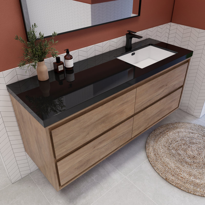 Ensemble de meuble-lavabo simple 60 po Vickye, Chêne naturel