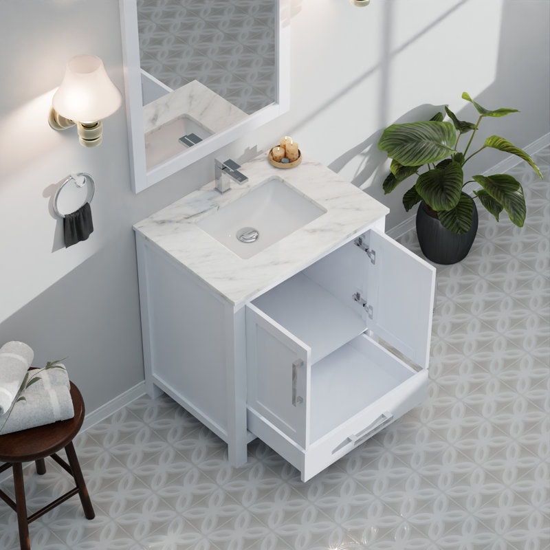 Meuble-lavabo avec plateau en marbre de Carrare, Blanc