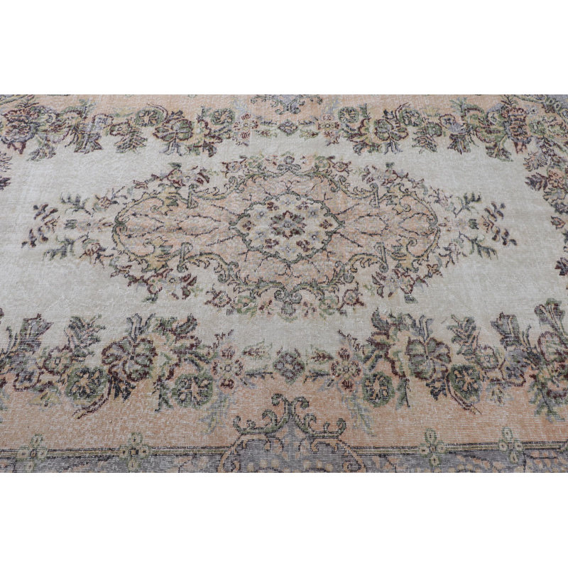 Grand tapis Oushak fabriqué à la main avec un motif floral rétro pour un décor élégant