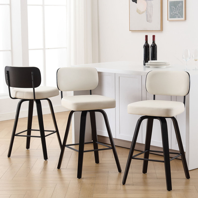 Tabouret de bar et de comptoir pivotant Cicero, Blanc, Tabouret de comptoir (siège d'une hauteur de 26 p, Noir
