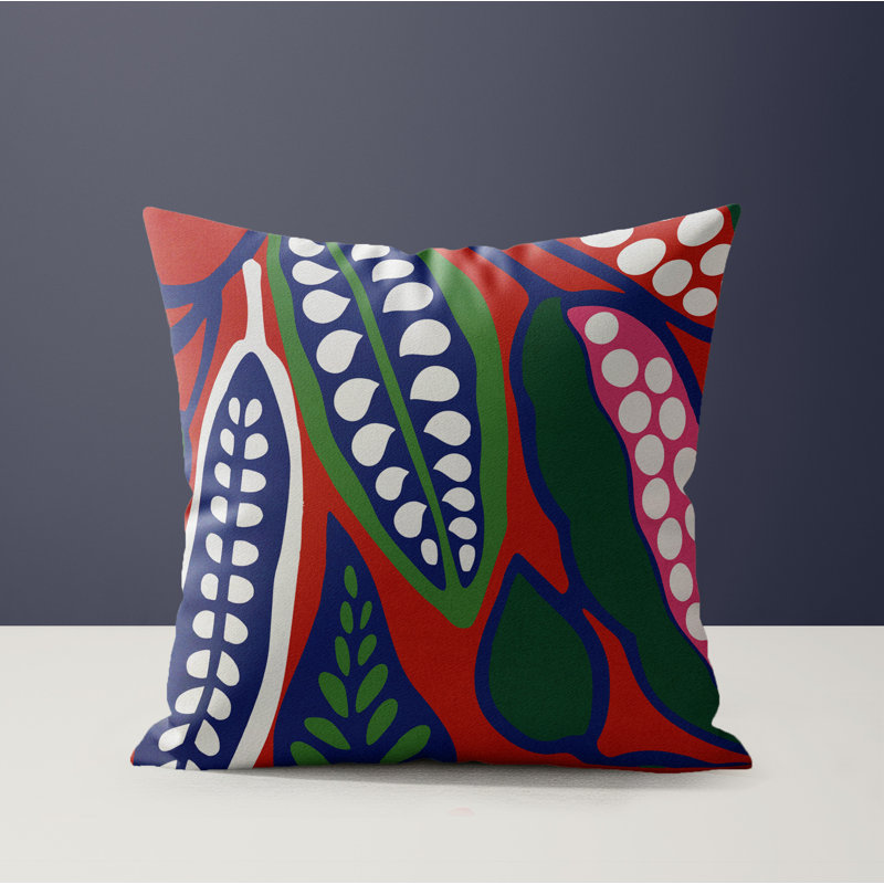 Anise Microsuede Square Throw Pillow, Square 16", Red/Navy Blue/Green Floral