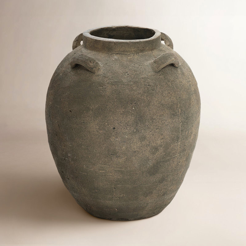 Handcrafted Distressed Terracotta 15.4" H Round Vase