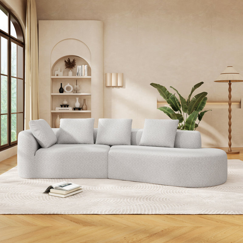 Canapé modulaire incurvé moderne avec méridienne et éponge haute densité, ensemble 2 pièces