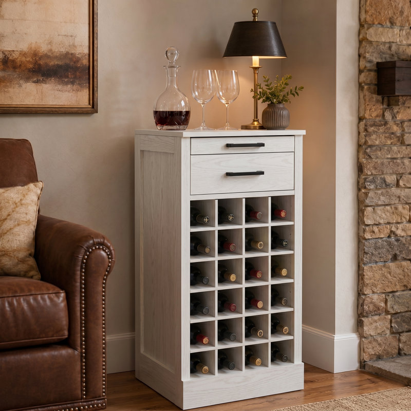 28-Bottle Modular Freestanding Wine Rack Buffet Cabinet, White