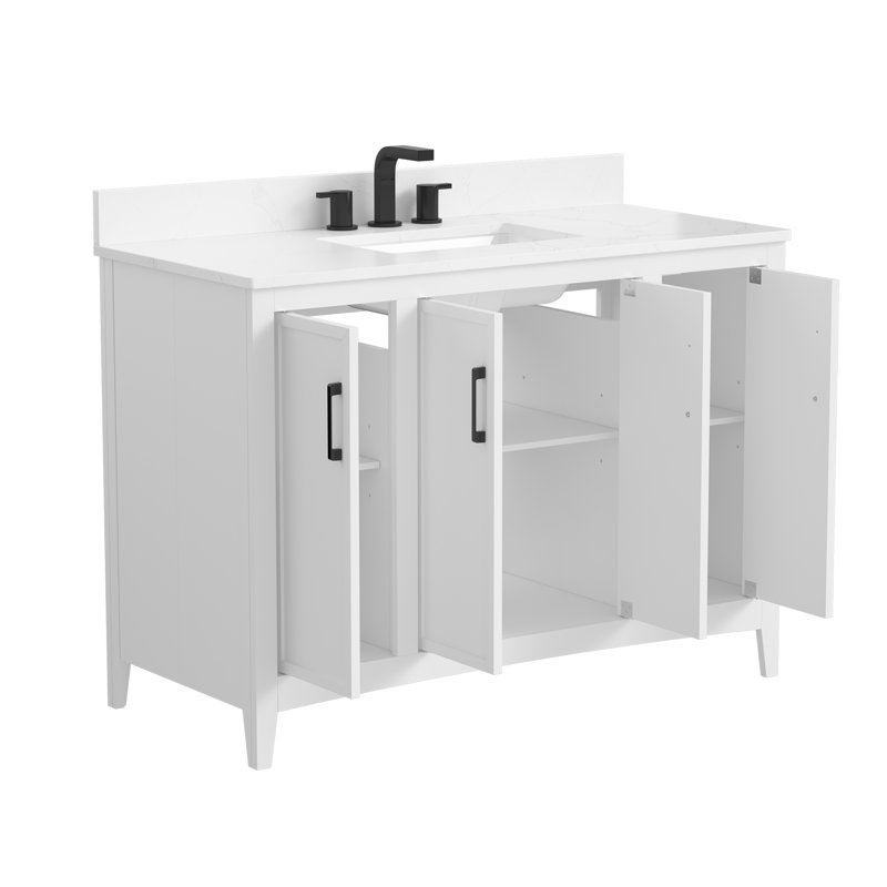 Meuble-lavabo pliable 48 po avec cadre en bois massif, à verrouillage rapide, White