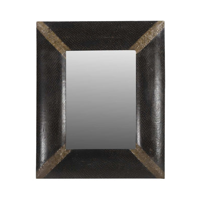 Handcrafted Rectangle Wood Wall Mirror with Brass Accents