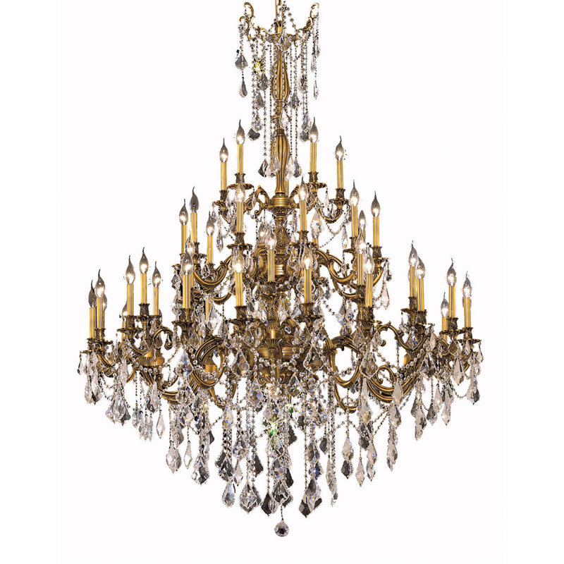 Ashmin Crystal Dimmable Tiered Chandelier, Pewter/Golden Teak (Smoky) / Royal Cut