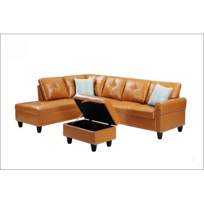 Irine Faux Leather Sectional Sofa With Ottoman