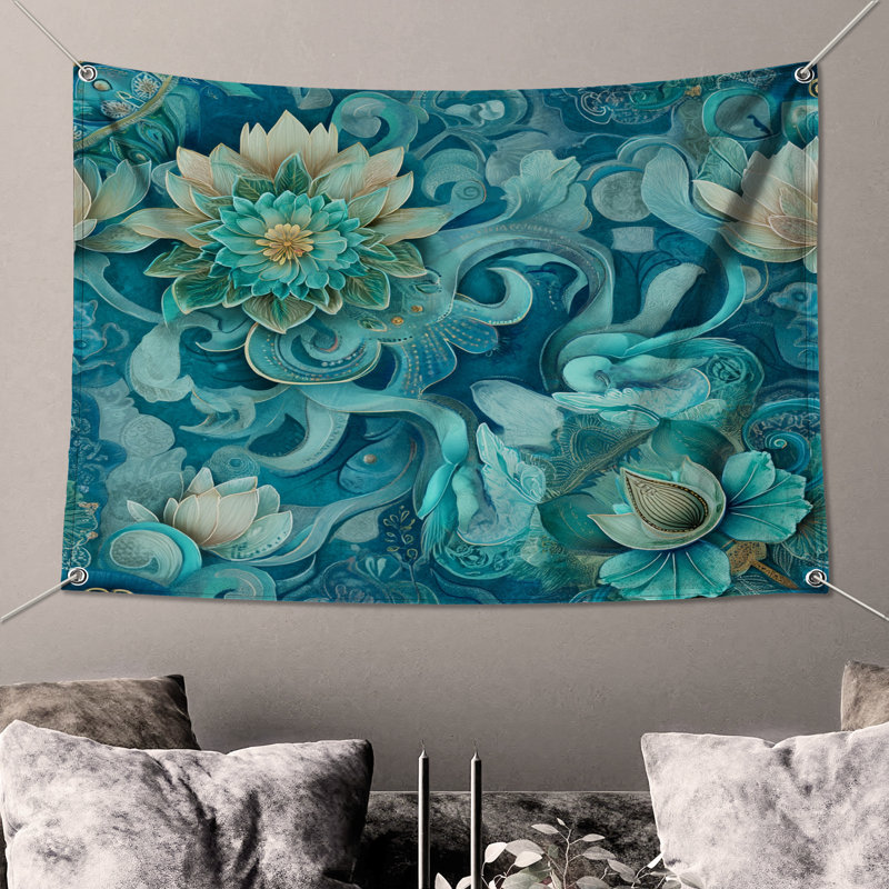 Tapisserie murale florale - Art mural, 68in H x80in W with 4 Grommets