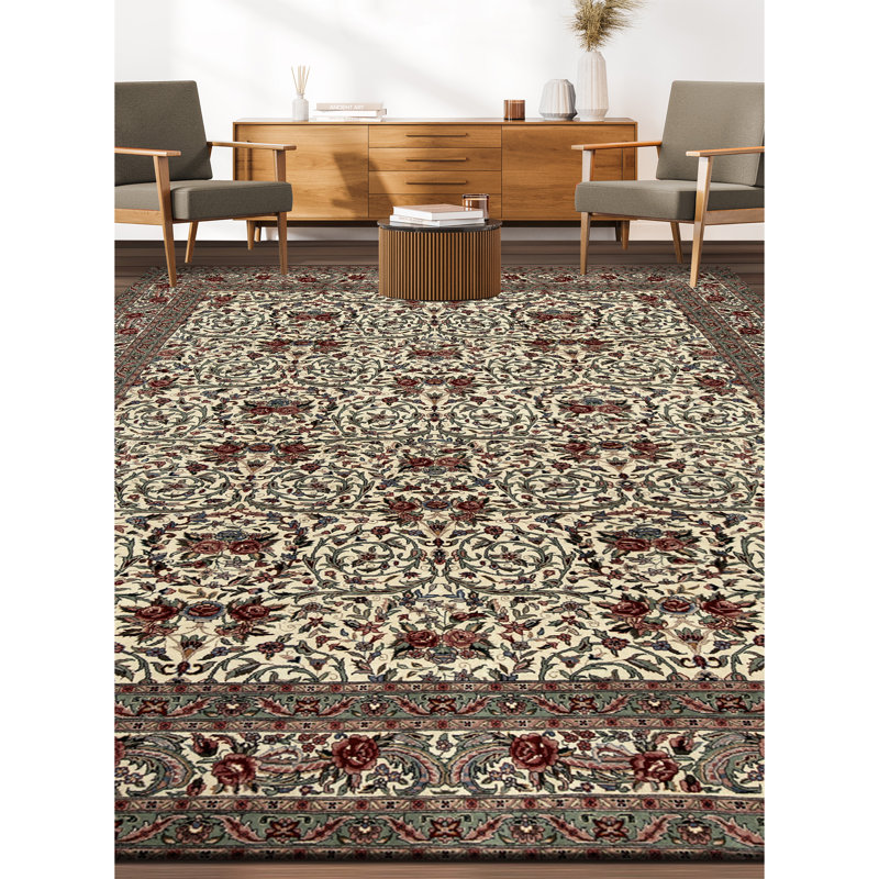Hand Knotted Wool Oriental Area Rug in Ivory